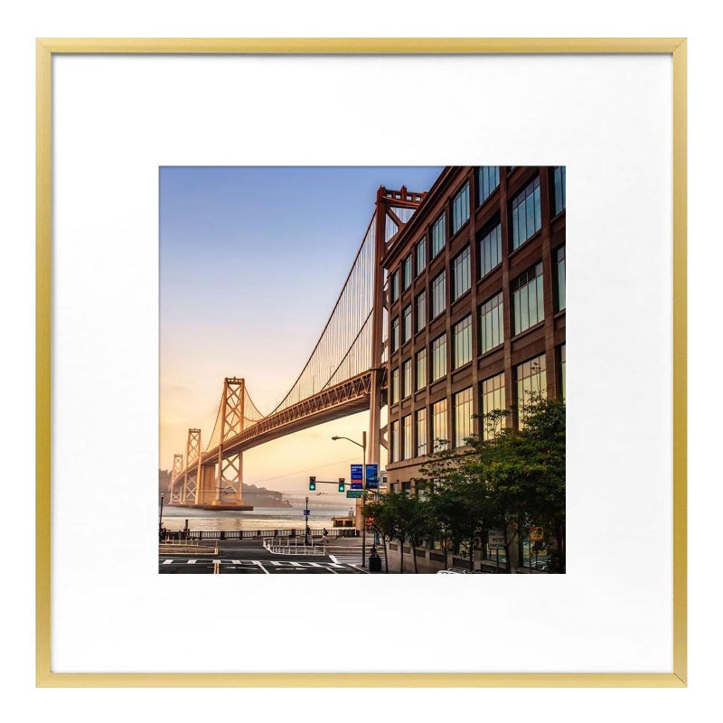 Frametory, 12x12 Aluminum Picture Frame - 12 x 12 Gold Frame with Removable Mat for 8 x 8 Photo - 12 by 12 Durable Metal Frame with Real Glass - Sawtooth Hanger for Easy Wall Display - 1 Pack - Image 1